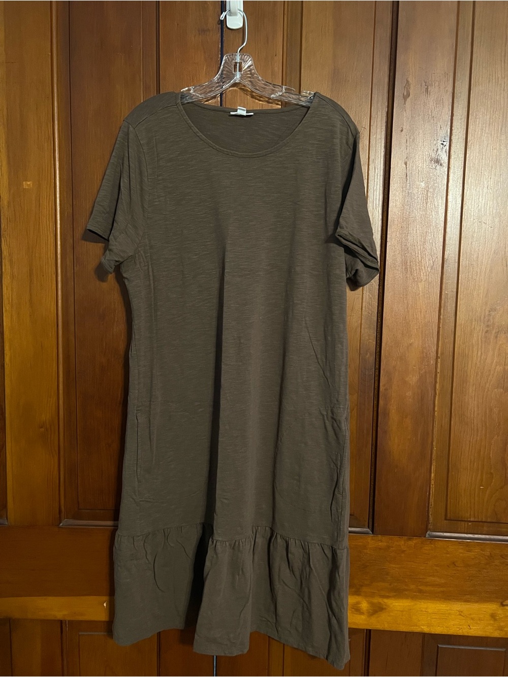 J. Jill Brown Ruffle-Hem Midi Dress Size XL Pockets Cotton Blend